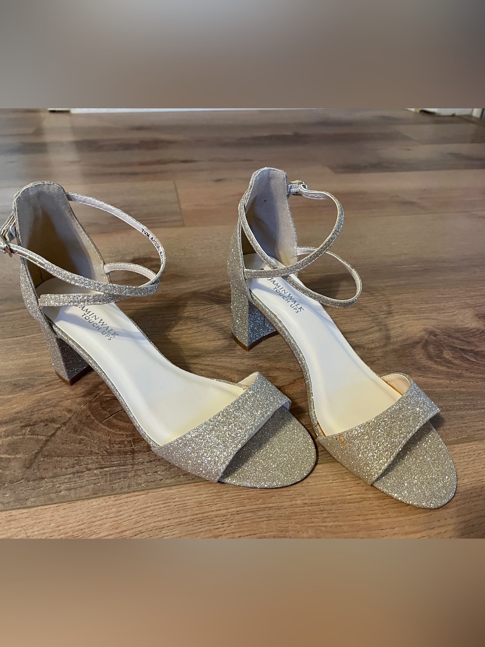 Never Worn- Benjamin Walk Champagne Glitter Block Heel Sandals with Ankle Strap